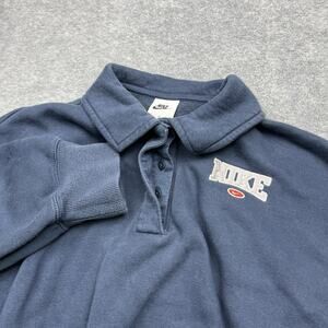 Nike Women's Phoenix Fleece 3/4 Sleeve Crop Polo Sweatshirt Medium Blue Retro